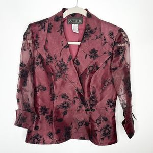 Alex Evenings Burgundy Black Embroidered Lightweight Formal Jacket Women's Small